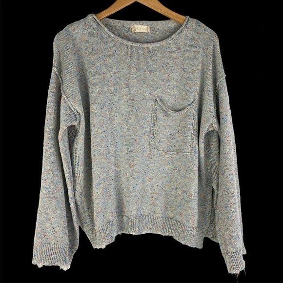 Altar'd State Slouchy Chewed Hem Sweater Women S Gray Rainbow Confetti Boho - Picture 2 of 8
